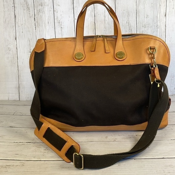 Dooney & Bourke Vintage Unisex Black Fabric and Tan Leather Cabriolet Weekender - Picture 3 of 15